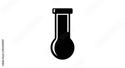 Black and White Test Tube Icon Illustration.