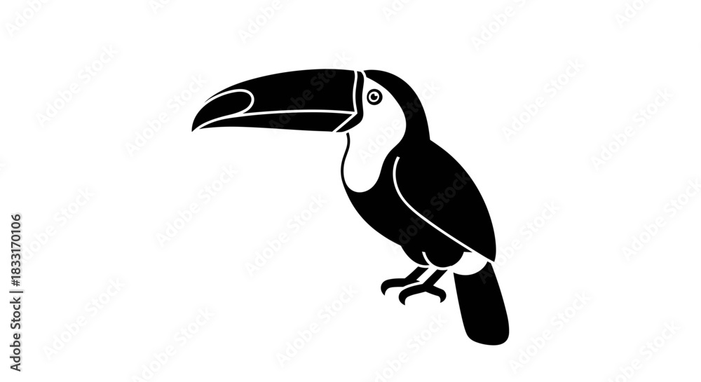 Naklejka premium Black and White Toucan Illustration on White Background.