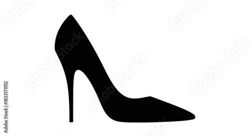 Elegant Black High Heel Shoe Silhouette on White Background.