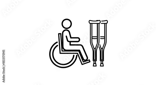 Accessibility Icon Wheelchair and Crutches Symbol for Disability Access.