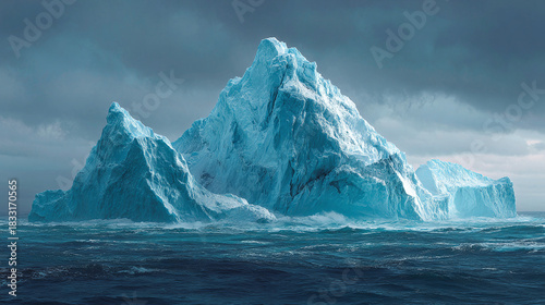 Wallpaper Mural A majestic iceberg floats in the vast ocean under a cloudy sky, showcasing the power and beauty of nature Torontodigital.ca