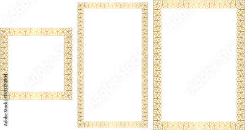 Golden Kazakh ornamental frames 1x1, 9x16, A4 Set 01