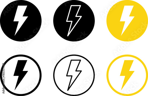 Collection of lightning bolt icons in various colors and styles