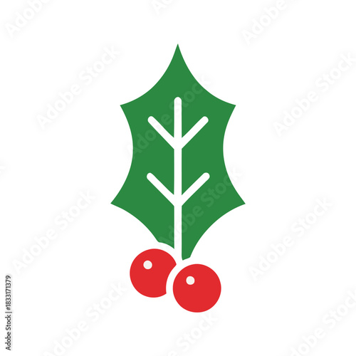 Holiday Holly Berry Sprig Decoration Isolated on White Background