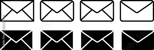 Set of outline and filled envelope icons in rows