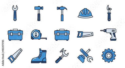 Essential handyman toolkit icons for construction and repair projects a vibrant collection