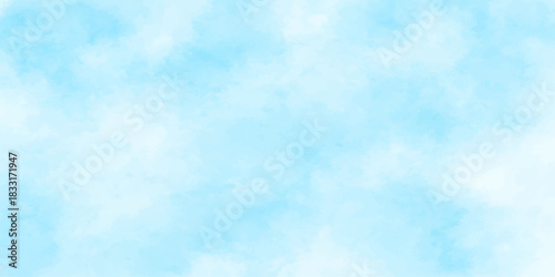 Bright blue sky with white, fluffy clouds is a clear abstract nature background for a sunny summer day