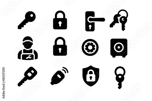 Security and locksmith icons collection for design and digital use