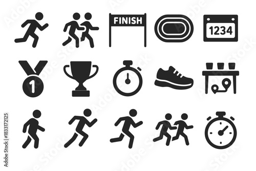 Athletic icons set. running and sports symbols. perfect for event designs and trophies.