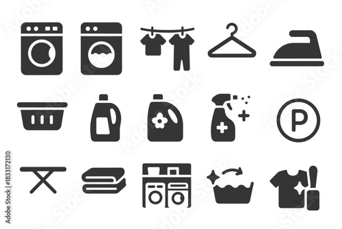 Laundry icons collection for household chores and apparel care