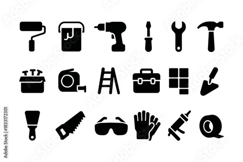 Home improvement tools icon set. diy essentials collection. perfect for repair, construction, and renovation projects.