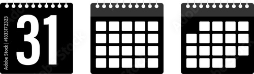 Three stylized calendars showing different days and dates