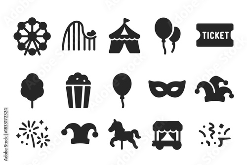 Amusement park icon set. fun and festive carnival vector collection. perfect for design and decoration projects.