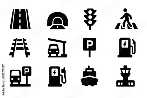 Transportation and traffic infrastructure icon set. road and travel vector set for digital use.