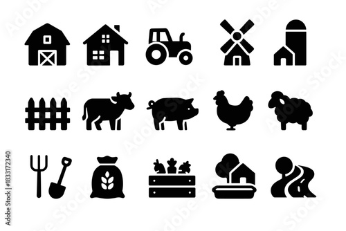 Farm and agriculture icon set. farming vector set for design and communication. rural life elements for print and web.