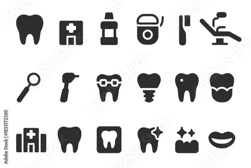 Dental care icon set. comprehensive dentistry vector set for healthcare design.