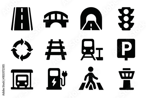 Transportation icon set. collection of transportation symbols for urban planning and design projects