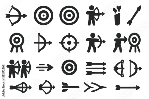 Archery icons collection. archery vector set for design projects and sports themes.