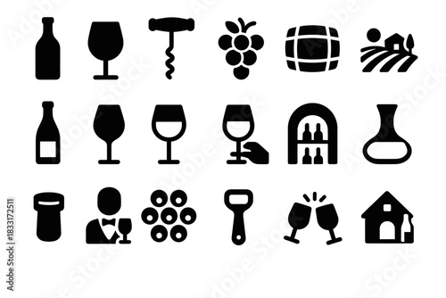 Wine and vineyard icon set. wine enthusiast tools and symbols. perfect for design projects and celebrations.