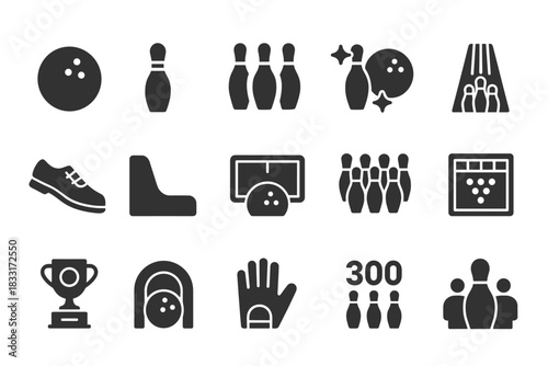 Bowling activity icon set. ideal for recreation graphics and sports-themed projects.