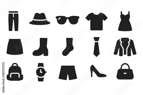 Fashion accessory icon set. stylish clothing and accessories for modern design. trendy vector icons for digital projects.