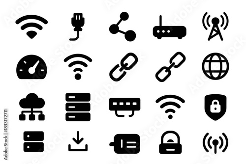 Wireless technology and internet connectivity icon set for digital design and network projects