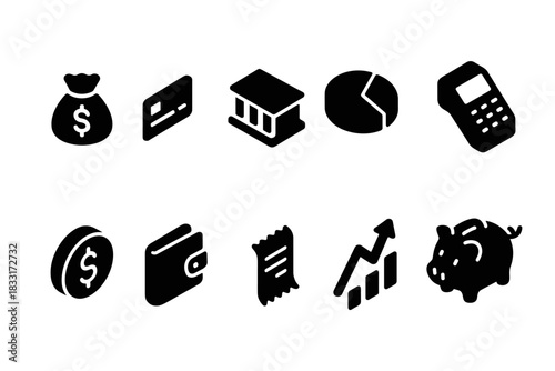 Financial and banking icon set. money, banking, and payment icons for web and print design.