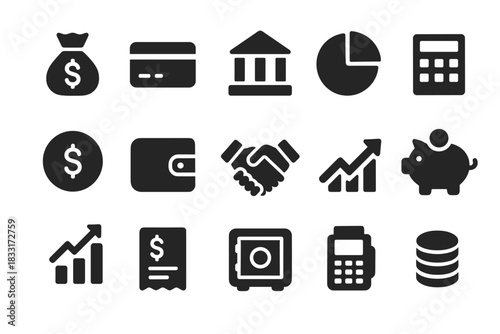 Financial icon set. banking and investment symbols for business design. money management and economic growth theme.