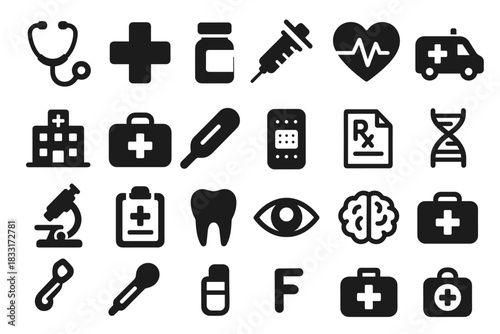 Comprehensive healthcare icon set for medical applications and health services