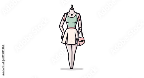 Fashionable display: Cartoon mannequin with trendy clothing and stylish accessory for retail design