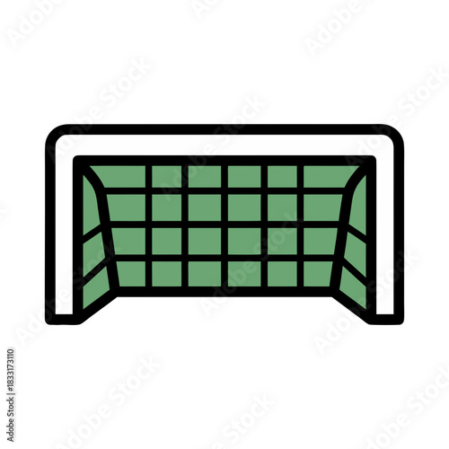 Simple Flat Vector Illustration of a Soccer Goal Net with White Frame and Green Netting on a Black Background Minimalist Sticker Style