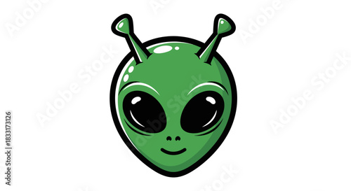 Friendly extraterrestrial cartoon face with big eyes and a gentle smile illustration