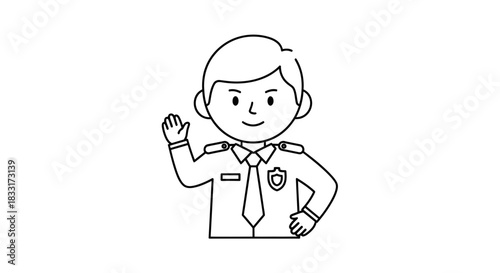 Friendly officer waving hand cartoon style illustration suitable for kids resources