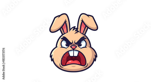 Furious Cartoon Rabbit Head Mascot with Menacing Expression and Sharp Teeth Displayed in Cartoon
