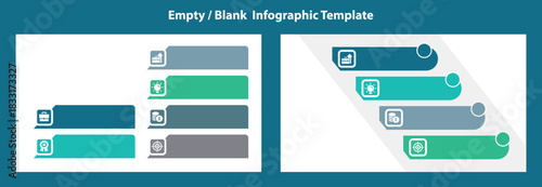 Two Blank Infographic Templates Featuring Icons and Colorful Horizontal Shapes for Presentation Design