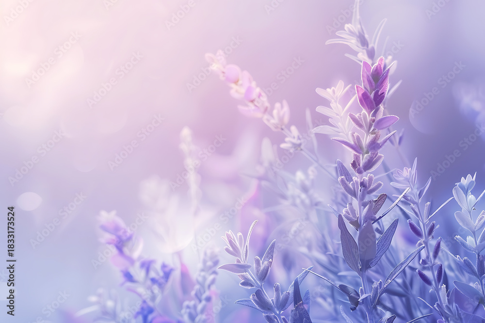 Naklejka premium 柔らかな色彩に包まれたラベンダーの幻想的なクローズアップ