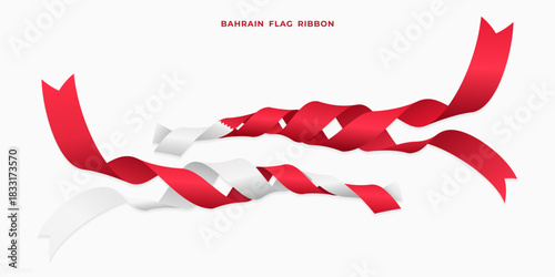 Set of flag ribbon with red white colors for Bahrain independence day celebration decoration