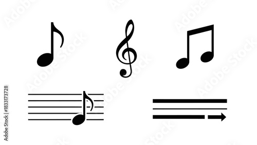 Elegant Musical Note Symbols on a White Background, Perfect for Creative Designs and Music Related