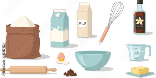 Baking Ingredients and Tools Vector Illustration for Cooking Recipes and Kitchen Design