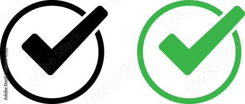 Black and green check mark icons inside oval shapes