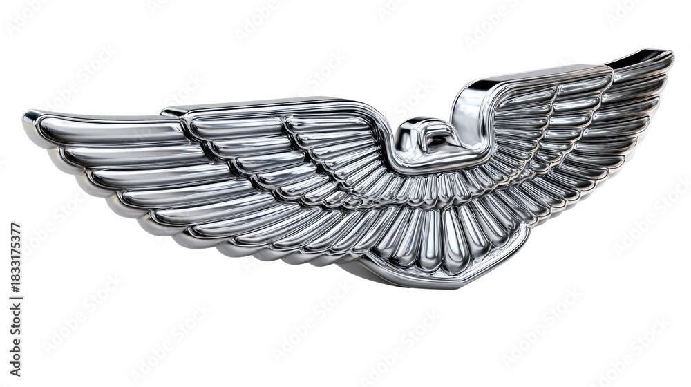 Fototapeta premium Soaring Symbol: A beautifully crafted, gleaming metallic wing emblem, representing freedom, aspiration, and the spirit of flight.