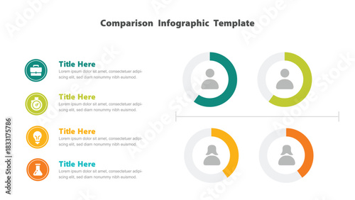Colorful Comparison Infographic with Icons, Statistics, and Sample Text for Business Presentations