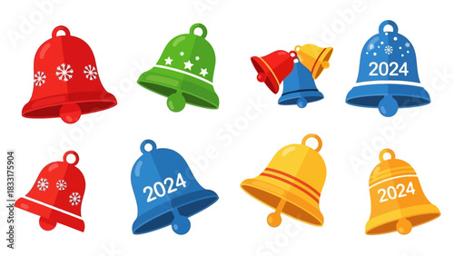 Festive and vibrant collection of colorful 2024 Christmas bells for holiday decorations and