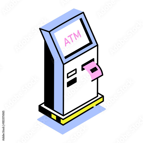 An isometric style icon showing atm