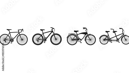 Diverse bicycle silhouettes showcase cycling variations and transportation styles