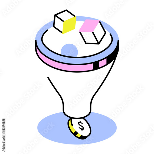 An isometric style icon depicting conversion