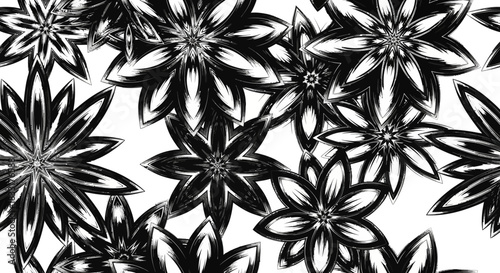 Bold black and white floral pattern creates a modern, elegant feel perfect for designs and backgrounds