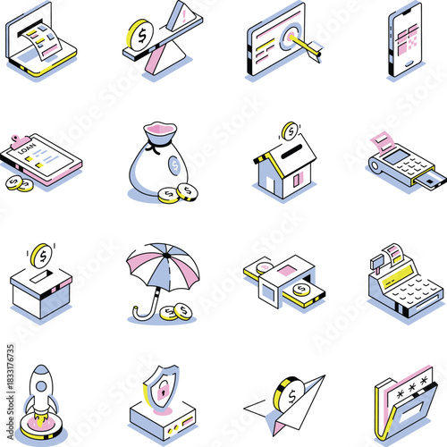 Pack of Investment and Finance Isometric Style Icons 