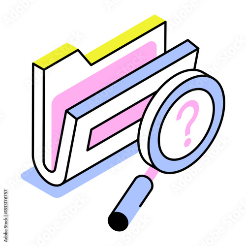 An isometric style icon depicting searching file