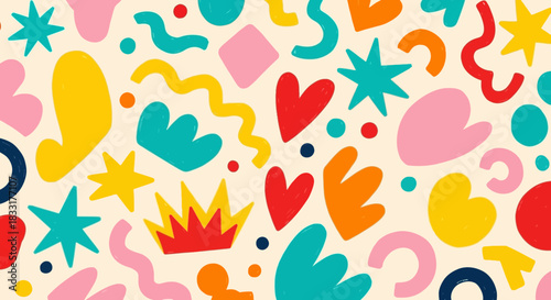 Vibrant geometric shapes create a fun, playful background perfect for youthful designs and social media